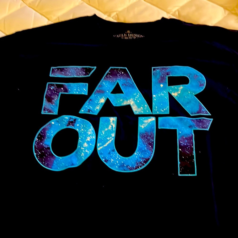 New Men’s Black Large T shirt with “Far Out” Logo